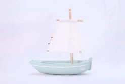 Bateau-jouet En Bois Misainier Vert D'eau 22 Cm Tirot