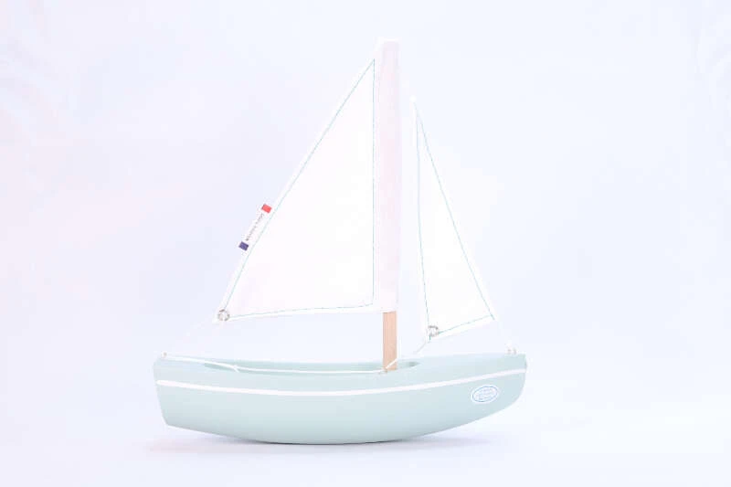 Bateau-jouet En Bois Vert D'eau Sloop 21 Cm Tirot