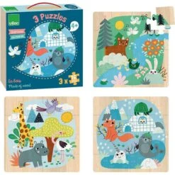 Coffret 3 Puzzles 16 Pcs Animaux Du Monde Vilac