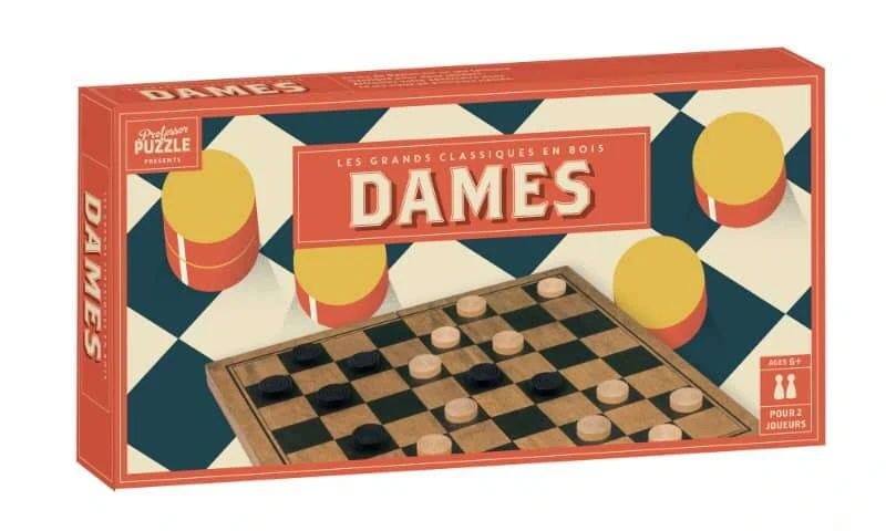 Jeu De Dames En Bois Vintage Professor Puzzle