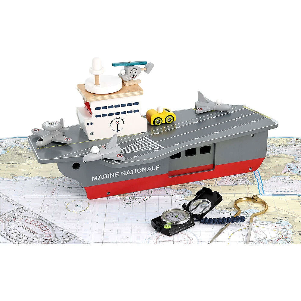 Porte-avions En Bois Et 5 Accessoires Vilac 3 Porte-avions En Bois Et 5 Accessoires Vilac – Image 3