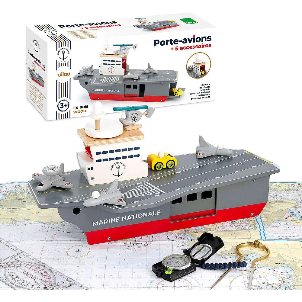Porte-avions En Bois Et 5 Accessoires Vilac 8 Porte-avions En Bois Et 5 Accessoires Vilac – Image 8