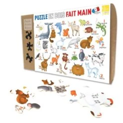 Puzzle En Bois Alphabet Des Animaux 12 Pcs Michèle Wilson